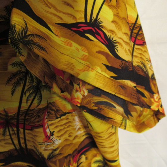 Vintage Hawaiian Shirt Men's XXL Button-Up Sunset Sailing Floral Palm Trees Nice - Picture 12 of 12